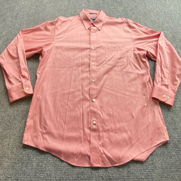 Lands End Shirt Mens 17 35 Pink Supima Cotton No Iron Pinpoint‎ Traditional Fit - Picture 1 of 13